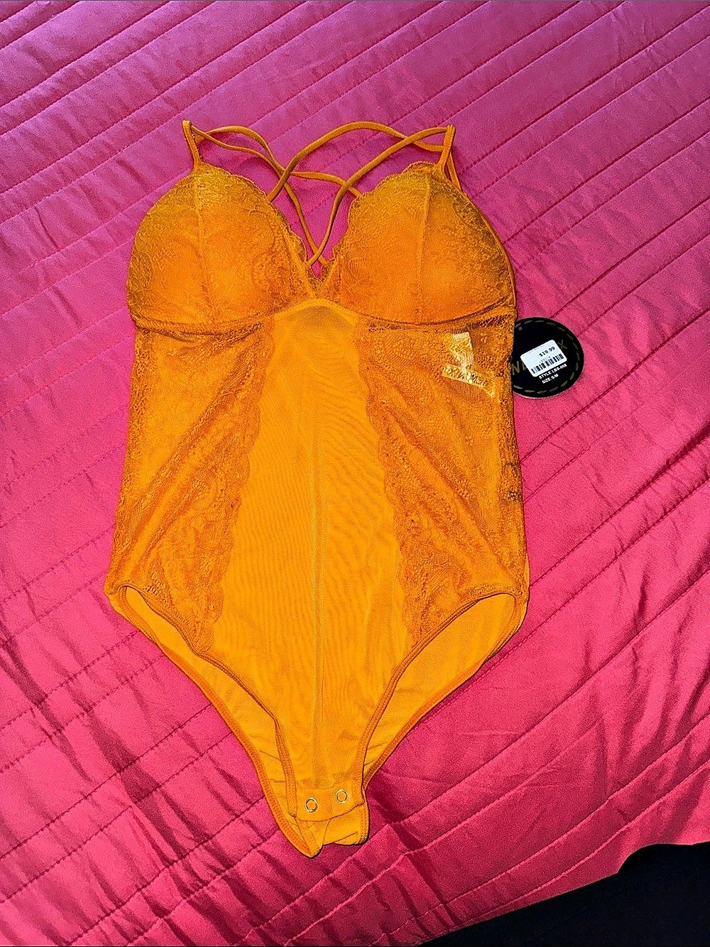 LBS Orange Lace Bodysuit Size S/M NWT